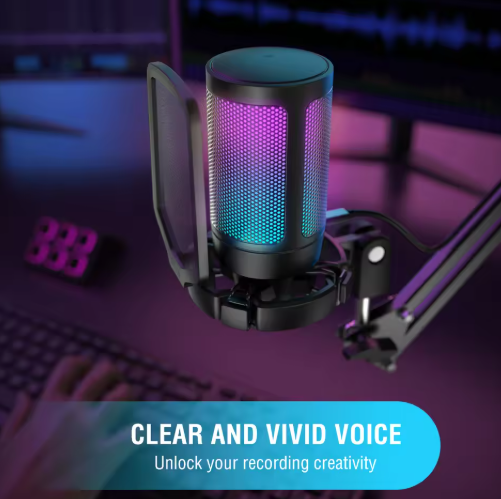 AmpliGame RGB Gaming Microphone – Crystal-Clear Audio & Customizable Lighting