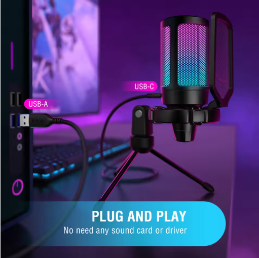 AmpliGame RGB Gaming Microphone – Crystal-Clear Audio & Customizable Lighting